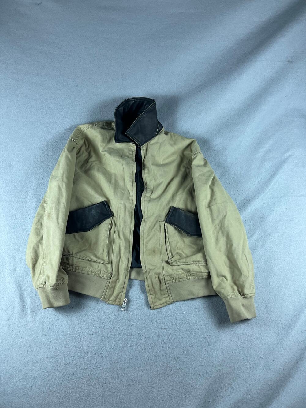 Wild Fable Jacket Womens S Beige Canvas Leather Trim Rib Bomber Flight Workwear